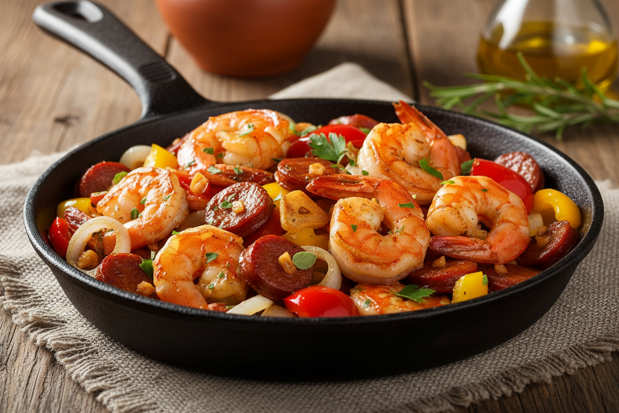 🥘 Poêlée méditerranéenne de crevettes, chorizo et poivrons grillés
