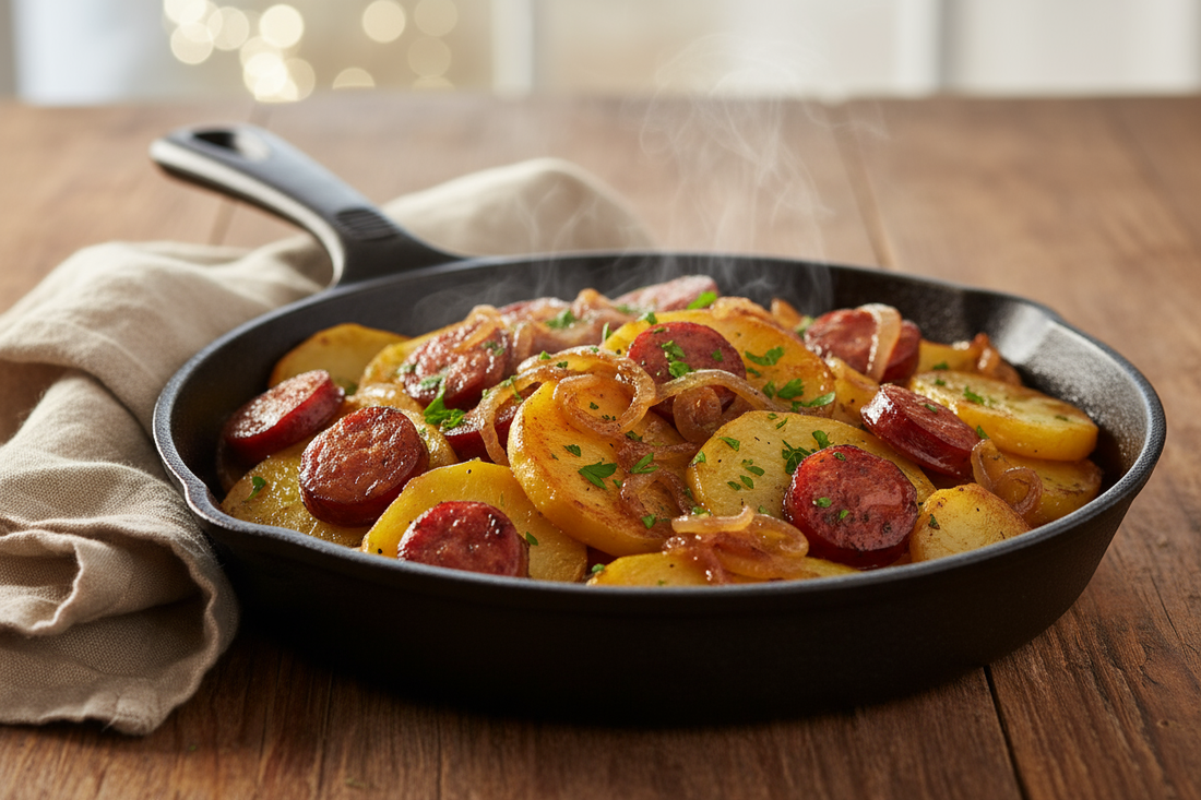 🥔 Poêlée campagnarde aux pommes de terre, oignons et saucisse fumée