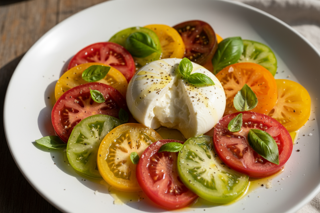 🍋 Salade de tomates anciennes, burrata et vinaigrette citronnée