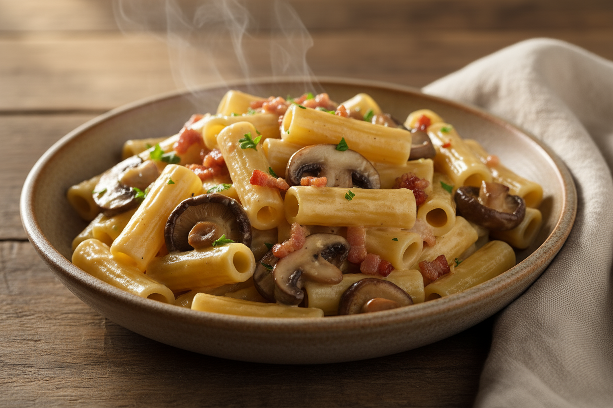 🍝 Pâtes crémeuses aux champignons et pancetta
