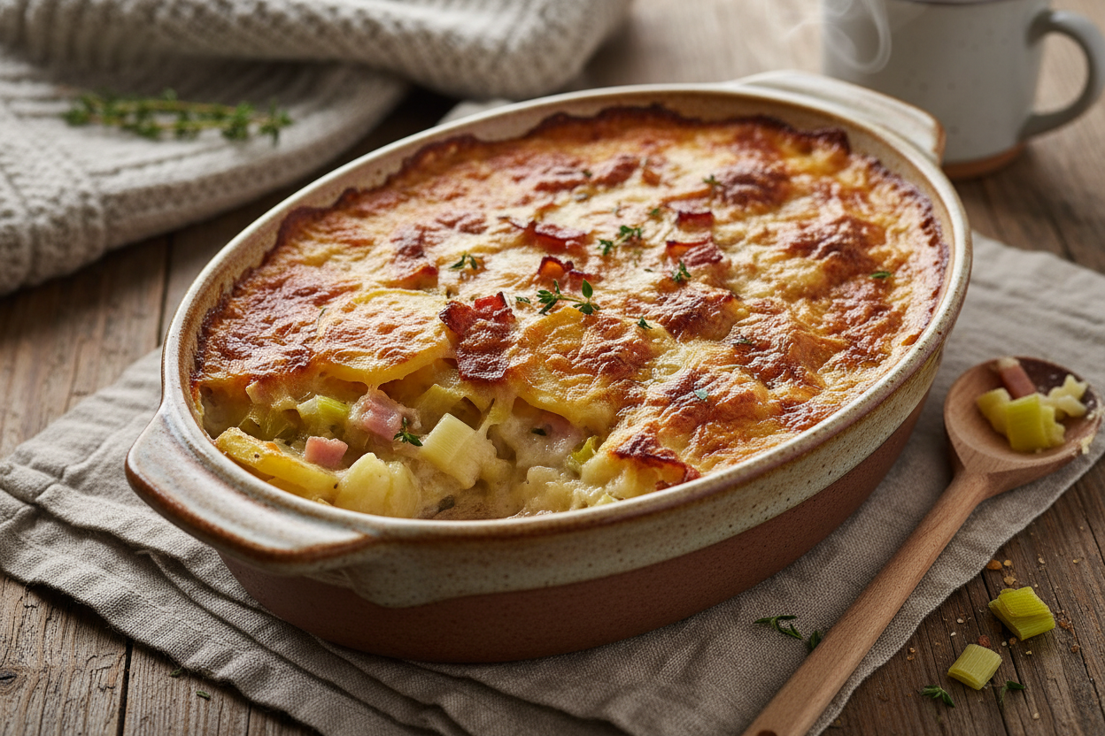 🥔 Gratin de pommes de terre, poireaux et lard fumé