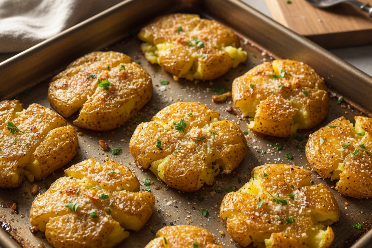 🥔 Smash Potatoes croustillantes à l’ail et au parmesan