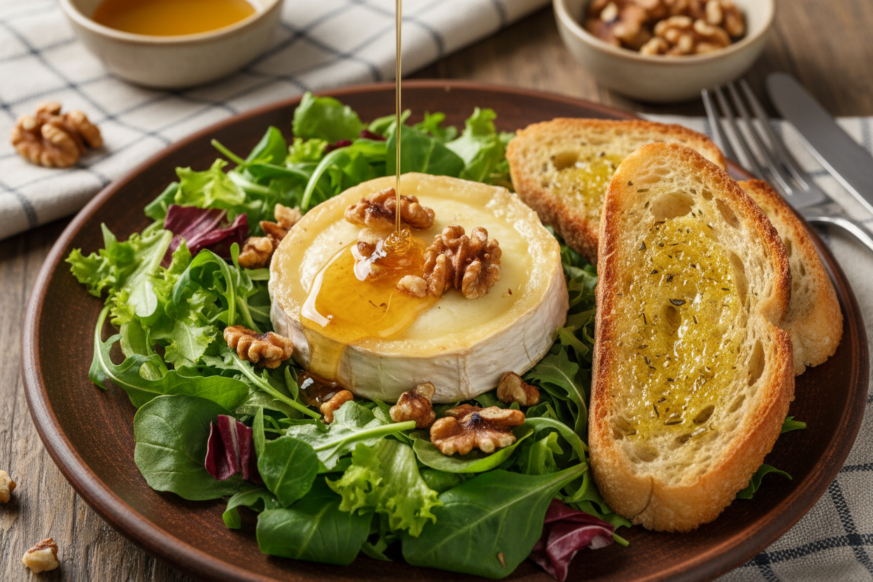🥬 Salade tiède de chèvre, miel et noix
