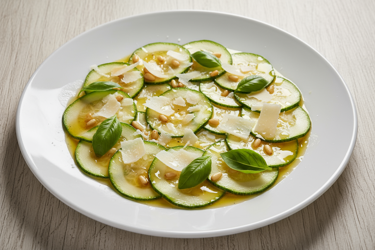 🥒 Carpaccio de courgette, parmesan et pignons grillés