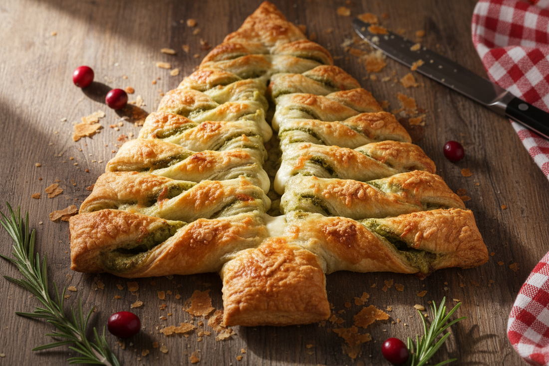 ✨ Feuilleté Sapin de Noël – pesto & fromage fondant