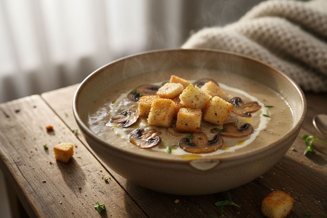 🍄 Velouté de champignons & croûtons dorés au beurre