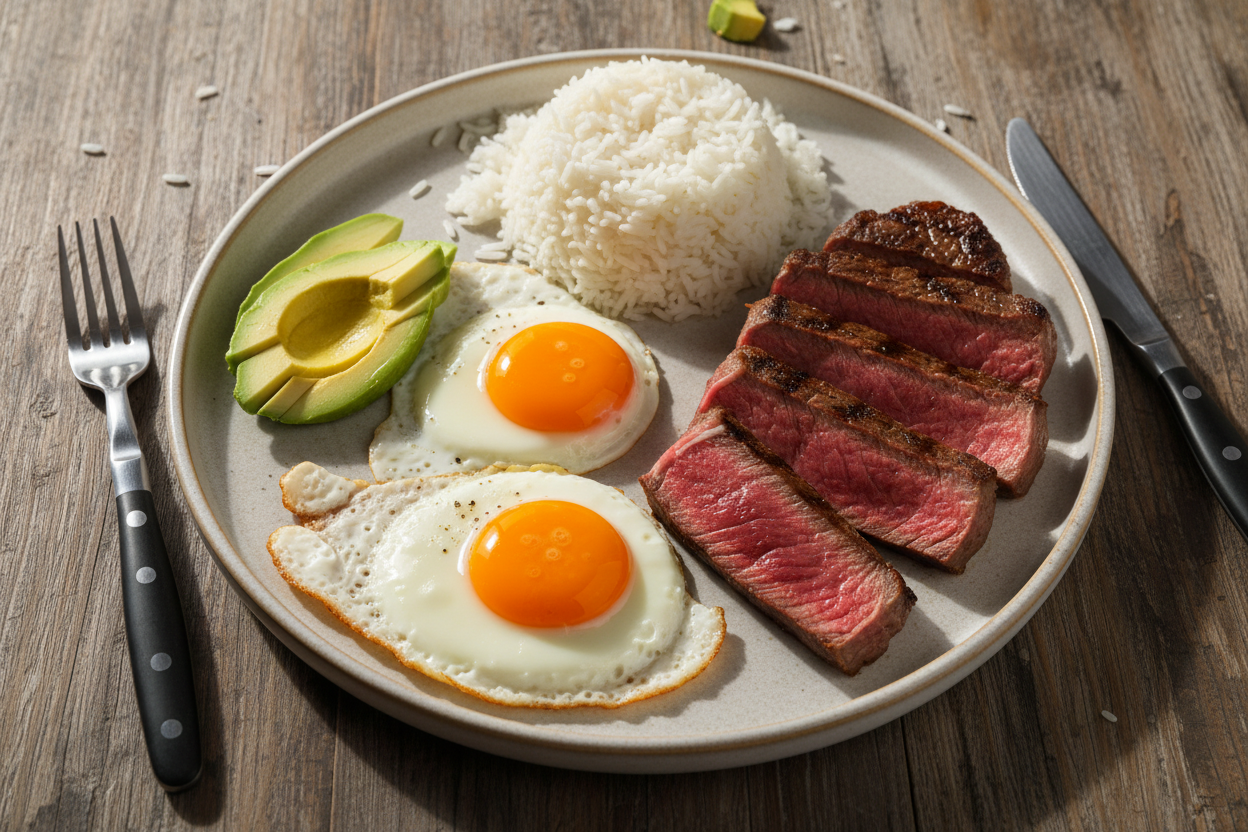 🥩💪 Gym Bro Plate : Steak + Œufs + Avocat + Riz Jasmin