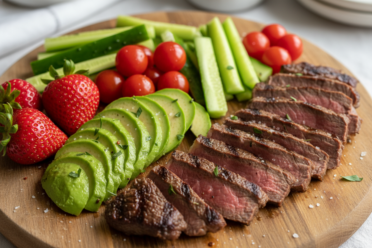 🥩🥑🍓 Plateau protéiné bœuf – avocat – fraises