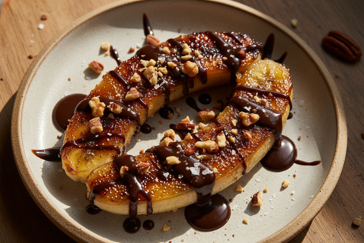🍌 Banane caramélisée & chocolat fondu, façon split minimaliste