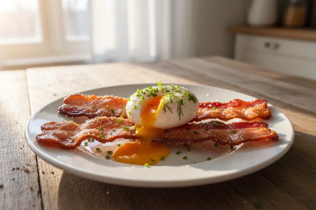 🥓 Bacon caramélisé au sirop d’érable & œuf coulant