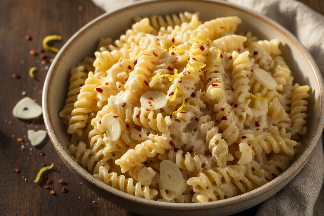 🍝🔥 Pâtes crémeuses ail – parmesan