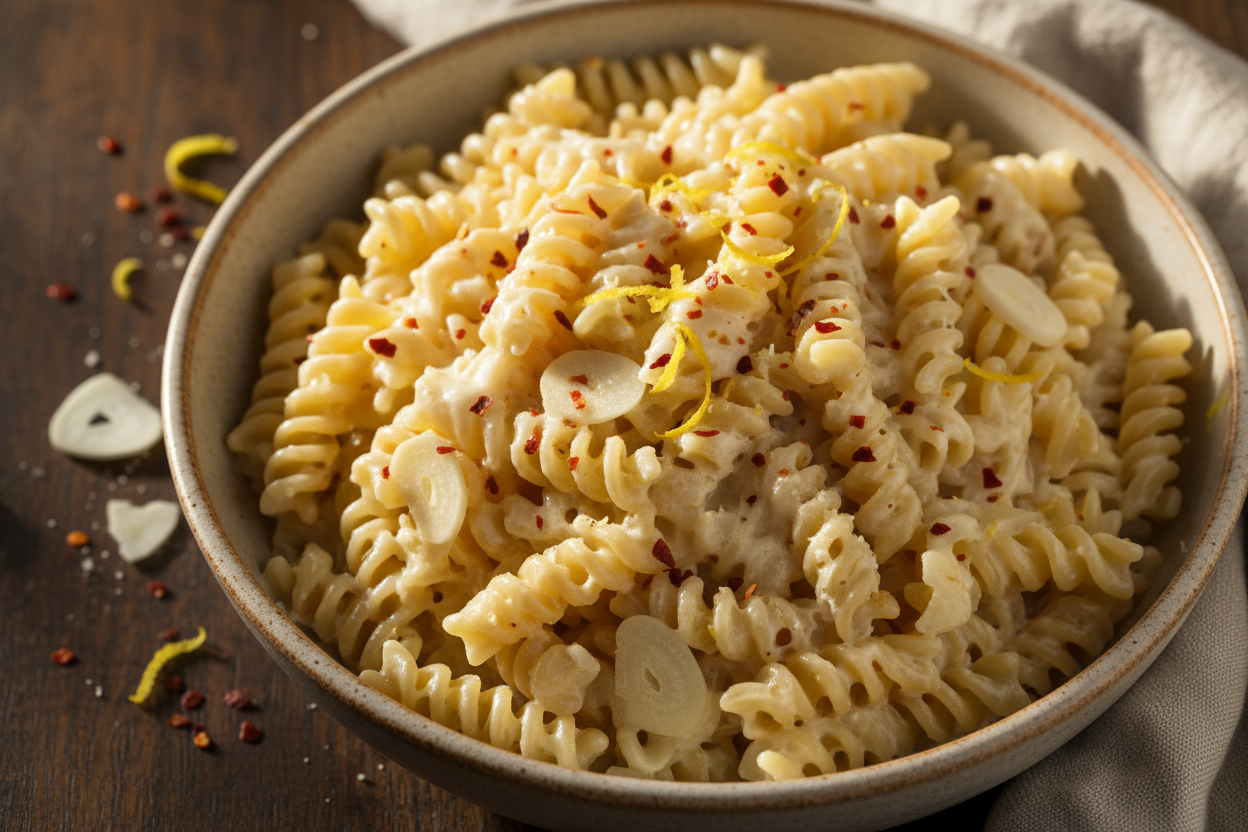 🍝🔥 Pâtes crémeuses ail – parmesan
