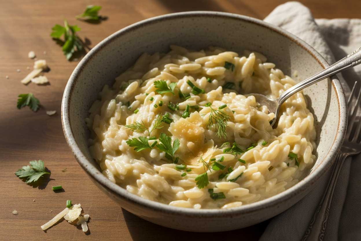 🍲✨ One-Pot Orzo Crémeux au Parmesan