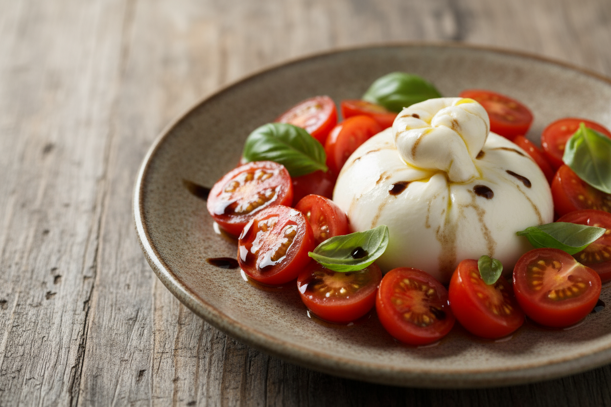 🍅 Tomates cerises marinées & burrata crémeuse