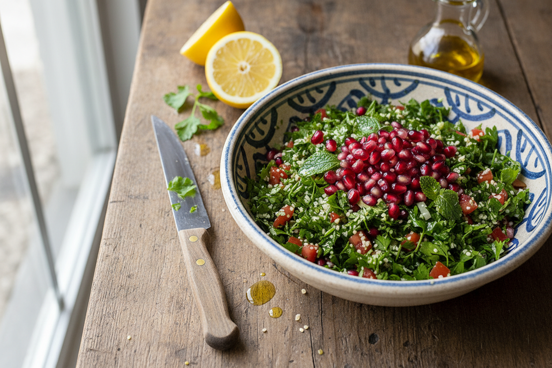 🥗🌿 Taboulé libanais authentique – persil, citron & grenade
