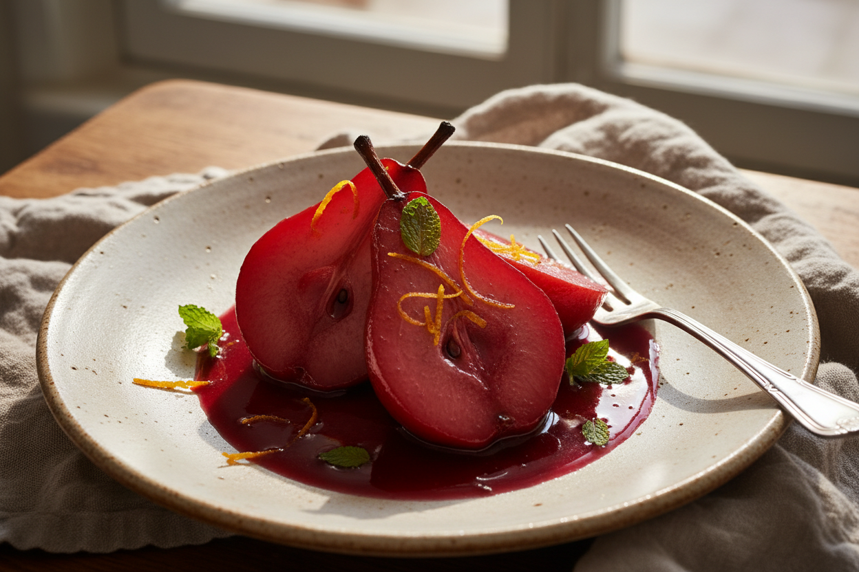 🍐🍷 Poires Pochées au Vin Rouge